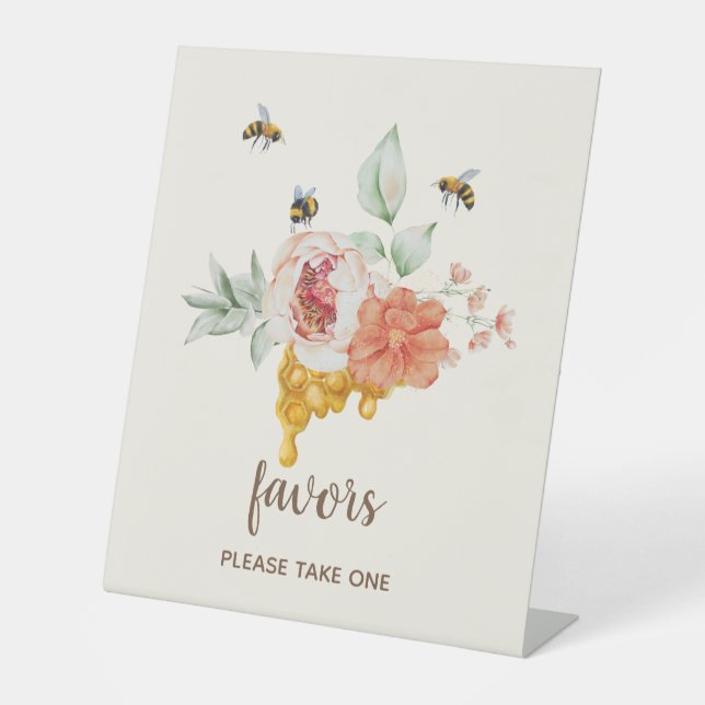 Bee Floral Honeycomb Baby Shower Favoriten Sockelschild (Vorderseite)