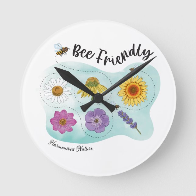 Bee friendly - Harmonious Nature Runde Wanduhr (Vorderseite)