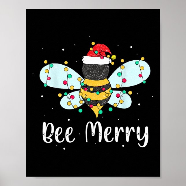 Bee frohe Weihnachten Niedliche Bee Xmas Lights Fa Poster (Vorne)