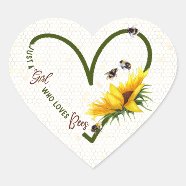 BEE GIRL Honeybee Sonnenblume Herz-Aufkleber (Vorderseite)