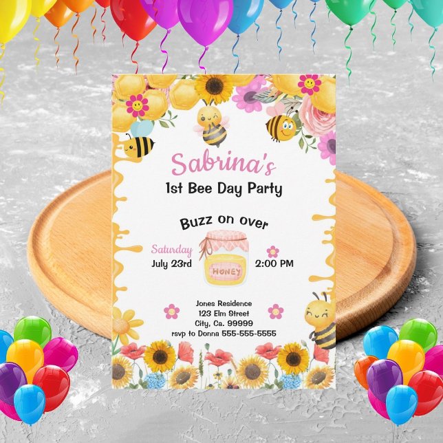 Bee Girls 1st Birthday Invitation (Créateur téléchargé)