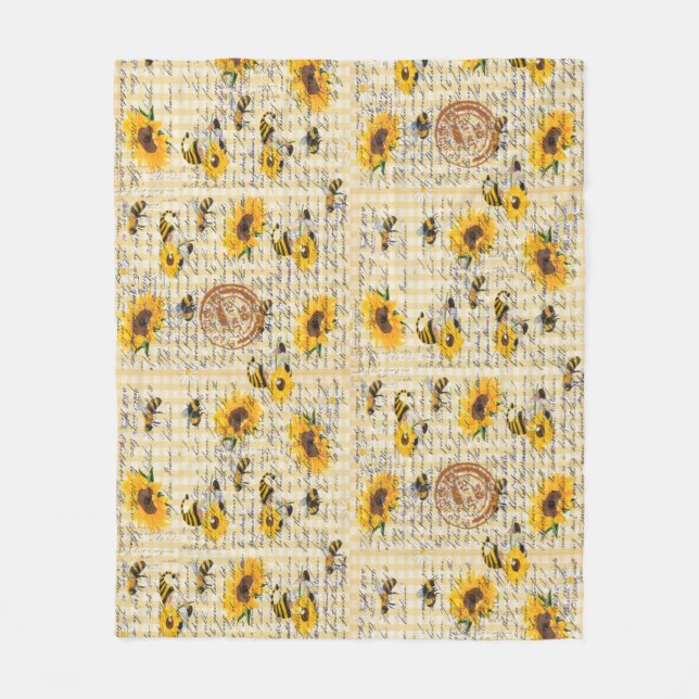 Bee Gnome Sonnenblume Fleecedecke (Vorderseite)