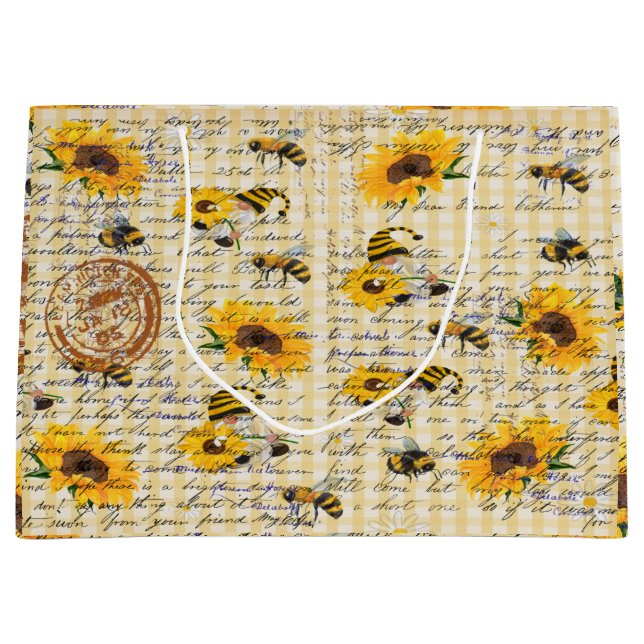 Bee Gnome Sonnenblume Große Geschenktüte (Vorderseite)