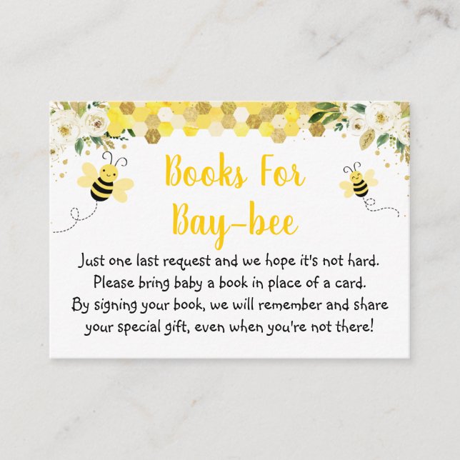 Bee Gold Floral Baby Shower Buchanfrage Begleitkarte (Vorderseite)
