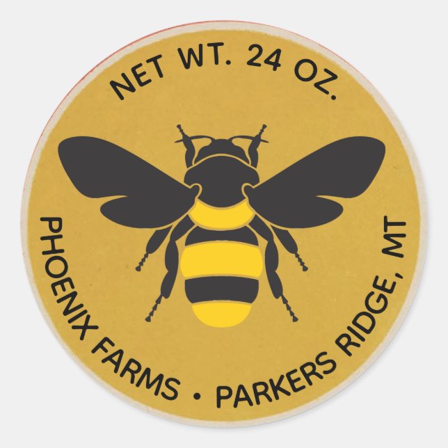 Bee Graphic Honey Jar Cap Round Sticker (Vorderseite)