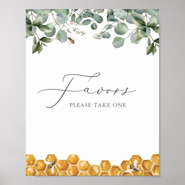 Bee Greenery Baby Shower Favors Sign Poster (Vorne)