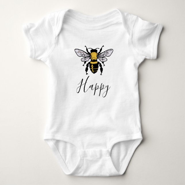 Bee Happy Baby Bodysuit Strampler (Vorderseite)