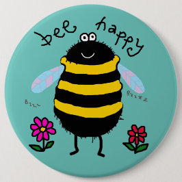 Bee Happy Bee Cartoon Button Abzeichen