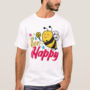 Bee Happy Blume Cartoon T-Shirt