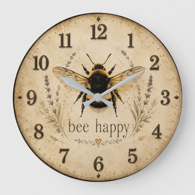 Bee Happy Bumble Bee  Große Wanduhr (Vorderseite)
