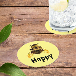 Bee Happy BumbleBee Fun Fotografy Runder Pappuntersetzer