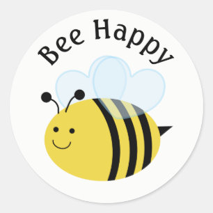 Bee Happy Bumblebee Runder Aufkleber