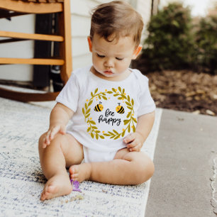 Bee Happy Honey Bee Yellow Stars   Baby Bodysuit Strampler