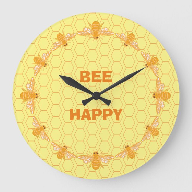 Bee Happy Honeycomb Große Wanduhr (Vorderseite)