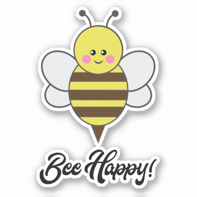 Bee Happy Kawaii Bee Buzz Niedliches Zitat Aufkleber (Vorderseite)