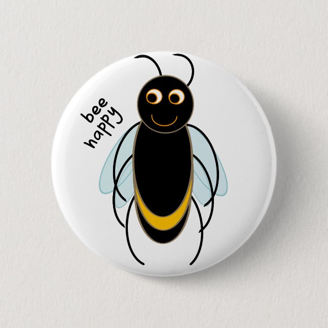 Bee Happy - Lächelnde Biene Button (Vorderseite)