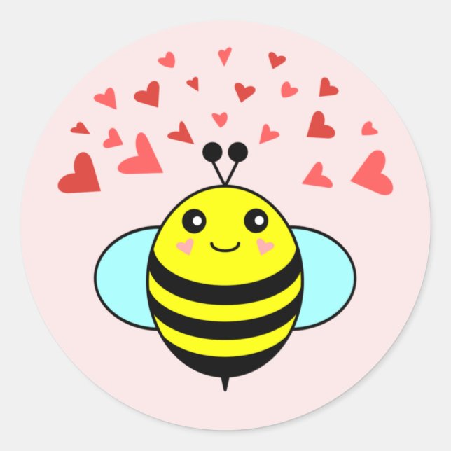 Bee Happy Liebe Herz Runder Aufkleber (Vorderseite)