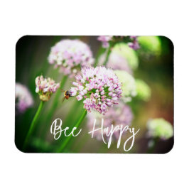 Bee Happy mit Lila Diagonal Allium Blume Magnet