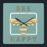Bee Happy Niedlich Honeybee Apiarist Honey Shop Cl Quadratische Wanduhr<br><div class="desc">Diese süße kleine 3D-Stilisierte Honigbiene erinnert Sie und Ihre Mitarbeiter und Kunden an "Bee Happy" - oder ersetzen Sie den Text durch Ihren Namen. Die Hintergrundfarbe kann in der Ebenenleiste auf eine beliebige Farbe geändert werden.</div>