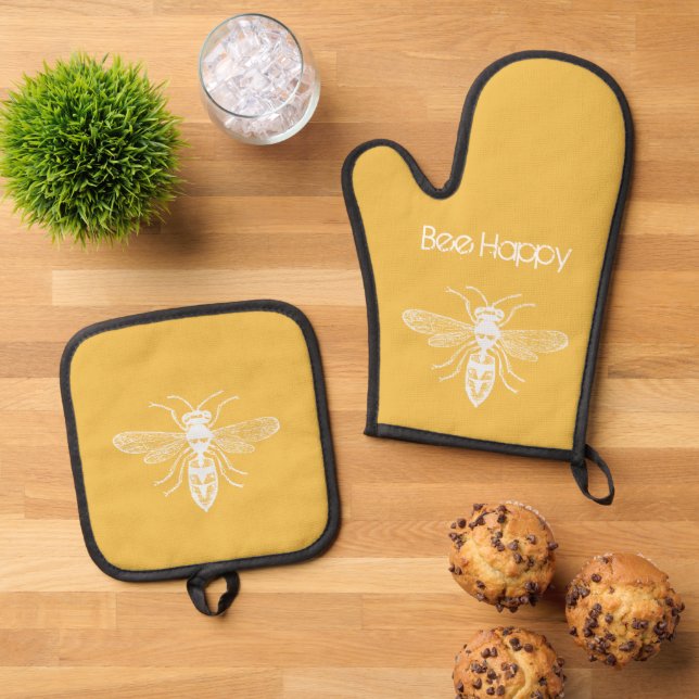 Bee Happy Ofenhandschuh & Topflappen-Set (Oben Unten)