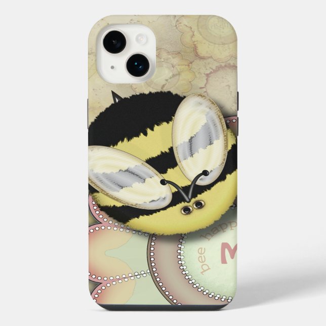 Bee Happy Personalisiert Monogram iPhone 14 Plus Hülle (Rückseite)