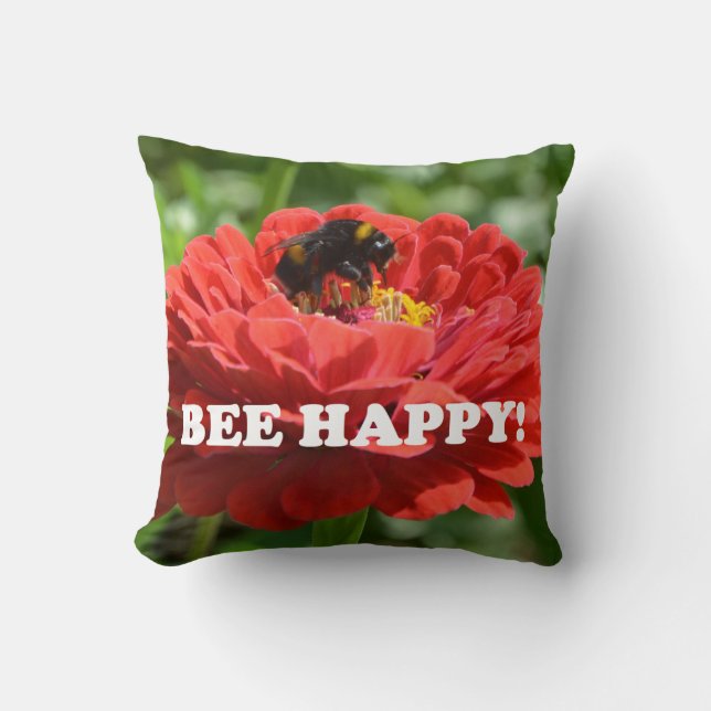 Bee Happy Red Blume Kissen (Vorderseite)