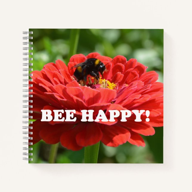 Bee Happy Red Blume Notizbuch (Vorderseite)