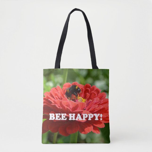 Bee Happy Red Blume Tasche (Vorderseite)