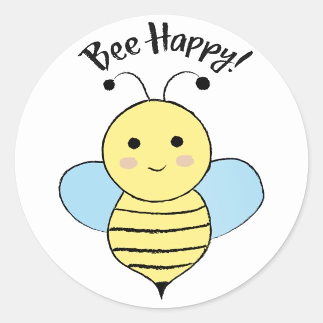Bee Happy Runder Aufkleber (Vorderseite)