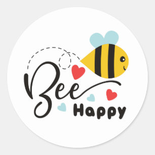 Bee Happy Runder Aufkleber