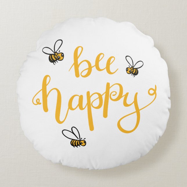 Bee happy rundes kissen (Vorderseite)