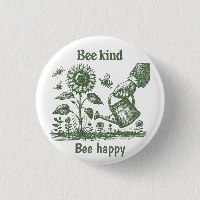  Bee Happy  Sunflower Gardening for Urban gardener Button (Vorderseite)