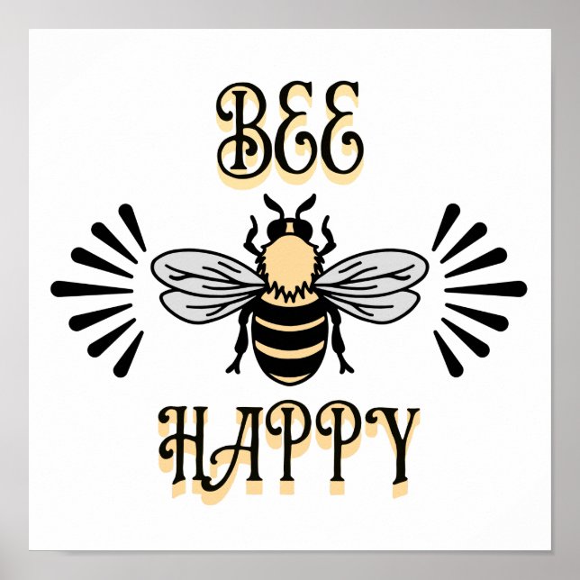 Bee Happy | Vintage Honigbiene Poster (Vorne)