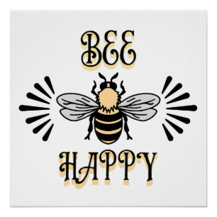 Bee Happy   Vintage Style Honigbiene Poster