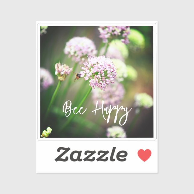 Bee Happy with Lila Diagonal Allium Blume Squa Aufkleber (Blatt)