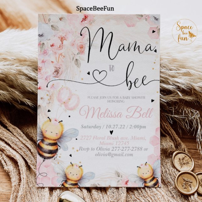 Bee Honey invitation Baby shower maman à être bébé (Bee Honey Birthday invitation Boho Pampas Grass Girl Bee Honey Party Pink So Sweet to Bee invites On)
