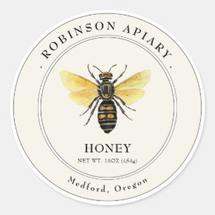 Bee Honey Jar Label im Vintagen Stil Runder Aufkleber