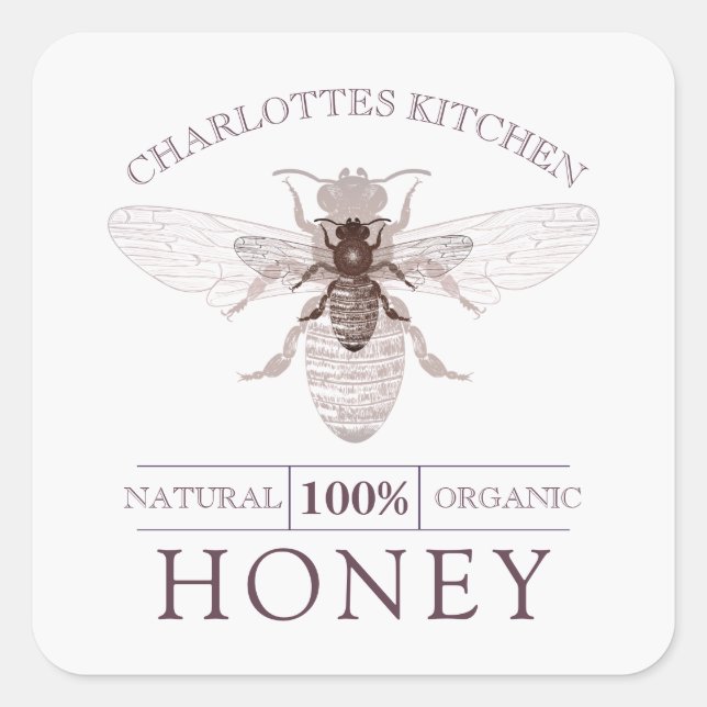 Bee Honey Jar Labels Quadratischer Aufkleber (Vorderseite)