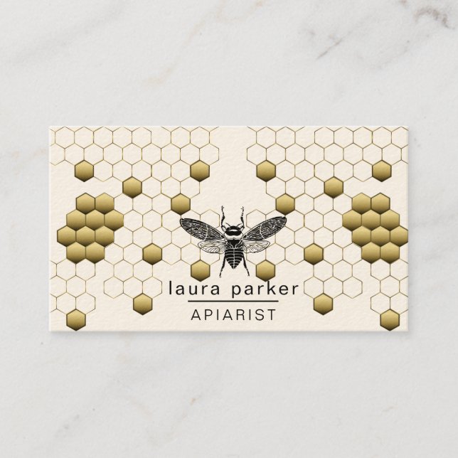 Bee Honey Seller Apiarist Gold Yellow Hexagon Visitenkarte (Vorderseite)