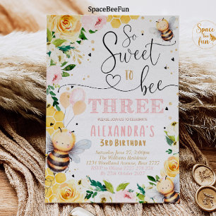 Bee Honey TROIS Invitation anniversaire Boho Girl