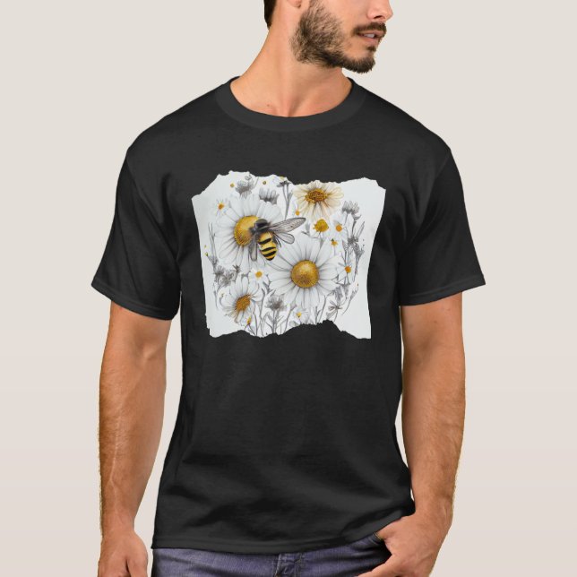 Bee Honeybee Daisy Flowers T-Shirt (Vorderseite)