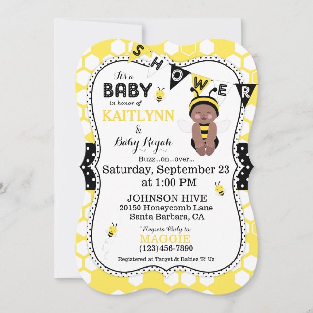 Bee Honeycomb Polka Dot Print Baby Shower lädt ein Einladung (Vorderseite)