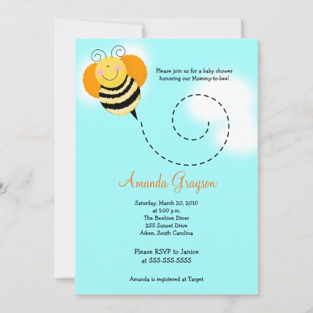 Bee Hop Bumble Bee Baby shower #2 Invitation 5x7 (Devant)