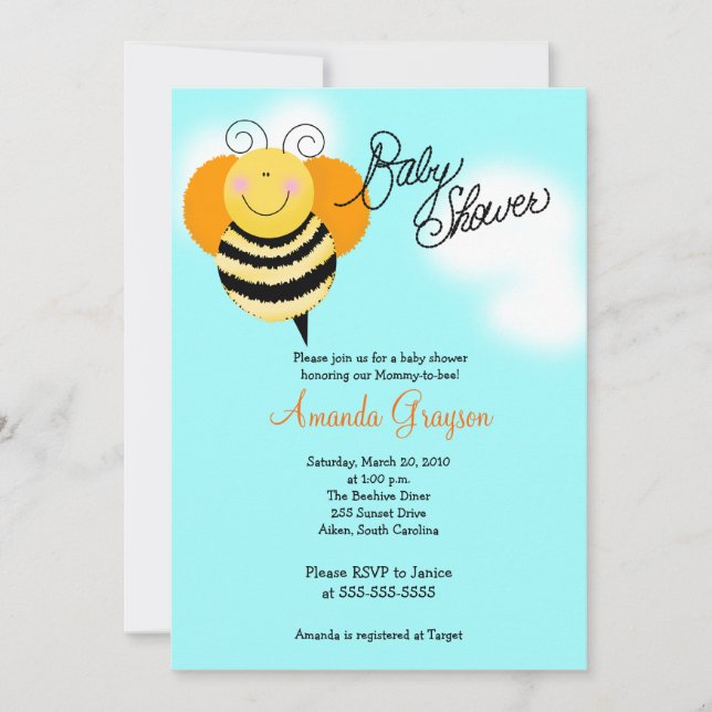Bee Hop Bumble Bee Baby shower Invitation 5x7 (Devant)