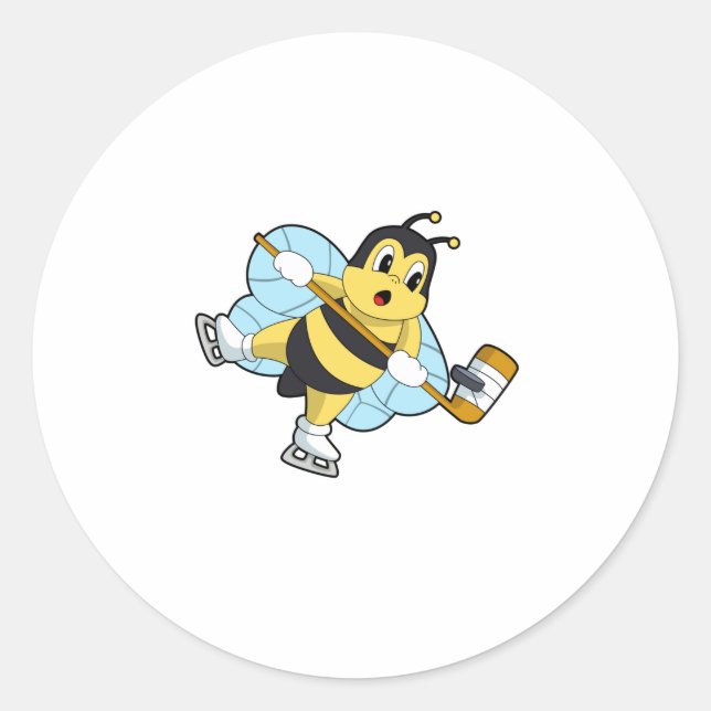Bee Ice Hockey Eishockey-Stab Runder Aufkleber (Vorderseite)