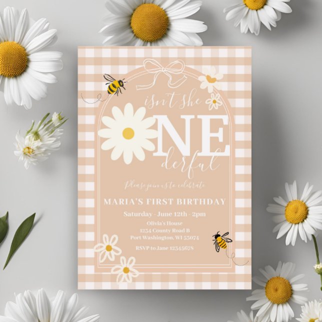Bee ist nicht sie ONEderful Daisy First Birthday Einladung (Von Creator hochgeladen)