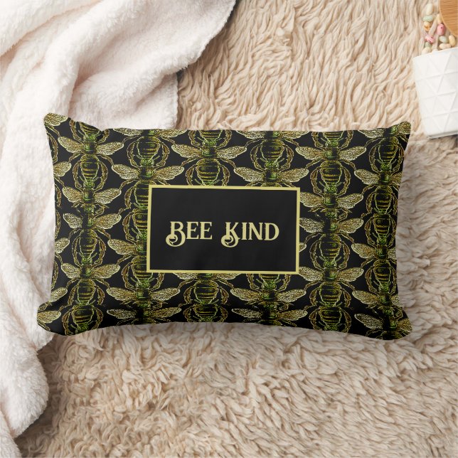 Bee Kind Elegantes Gold und Black Bee Muster Lendenkissen (Decke)