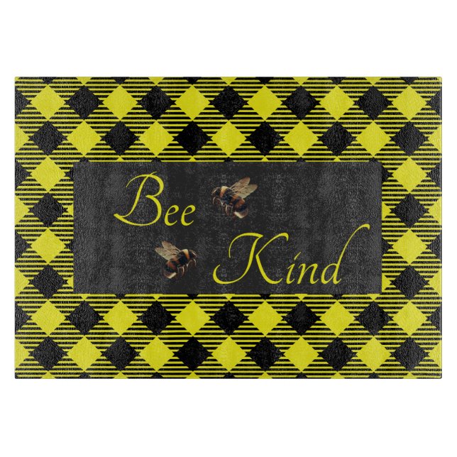 "Bee Kind" Gingham Schneidebrett (Vorderseite)