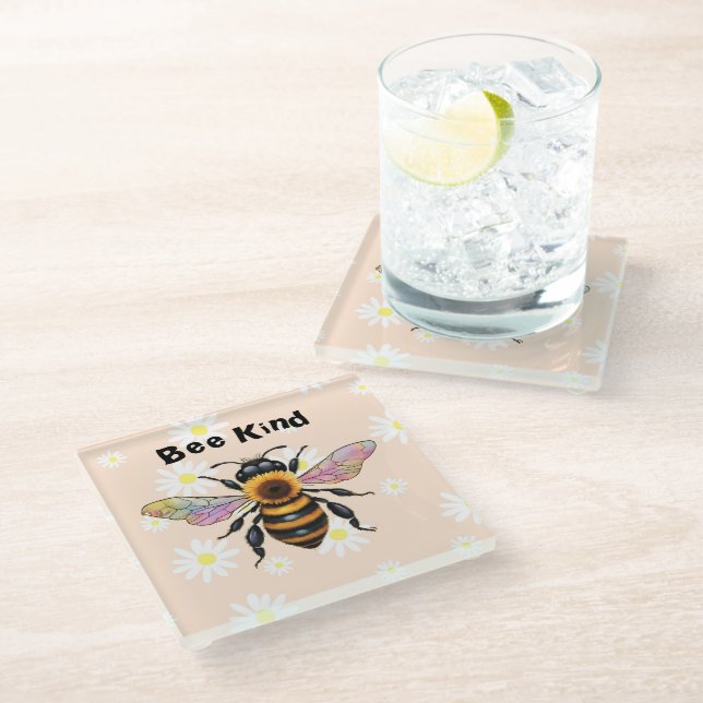 Bee Kind   Glasuntersetzer (Schrägansicht)