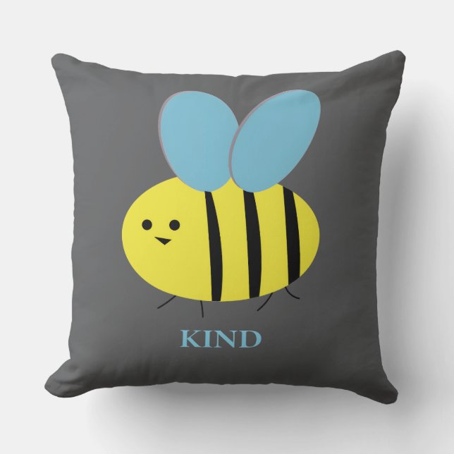 Bee Kind Gray Blue Kissen (Vorderseite)